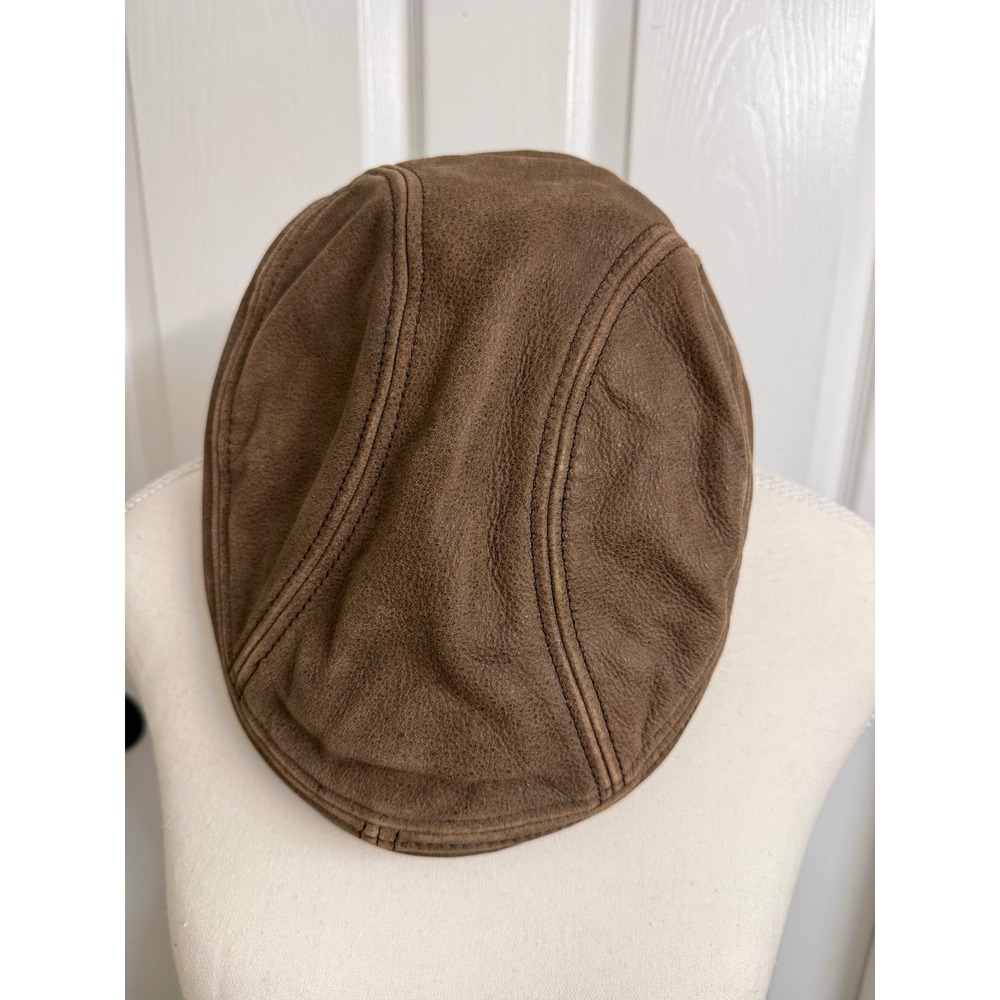Scala Classica Mens Brown 100% Leather Flat Cap Ivy Hat L/XL Dorfman Pacific